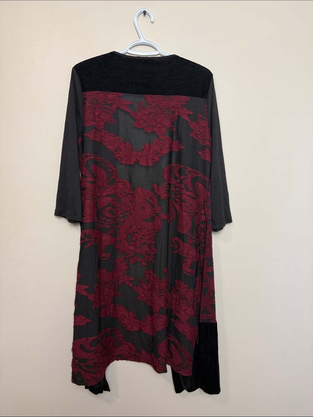 Papa Vancouver Black Burgundy Sheer Floral Overlay Duster Cardigan Women’s Large - Picture 3 of 6